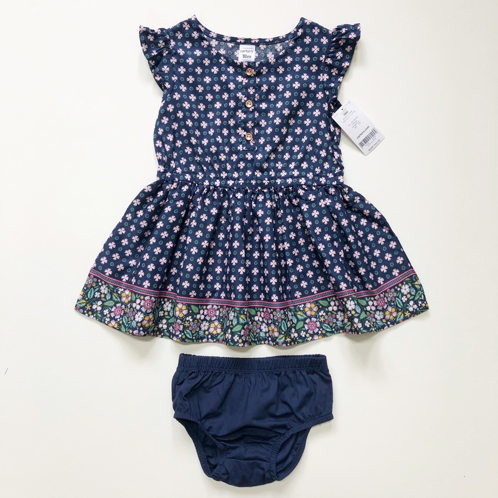 NWT Navy Floral Dress w/ Matching Bloomers